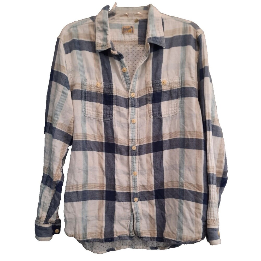 True Grit Plaid Long Sleeve Flannel Button Up Shirt Cotton Lined Blue Women XL